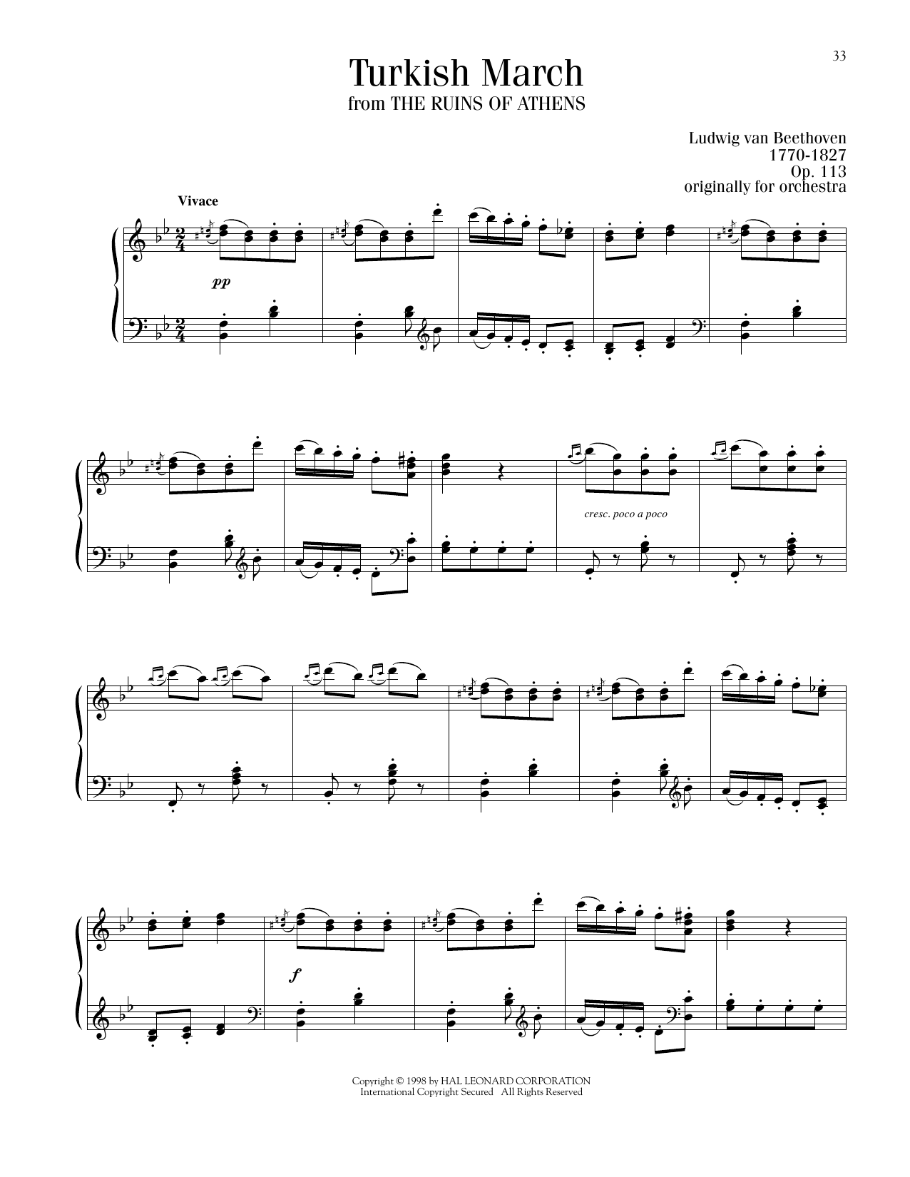 Ludwig van Beethoven Turkish March sheet music notes printable PDF score