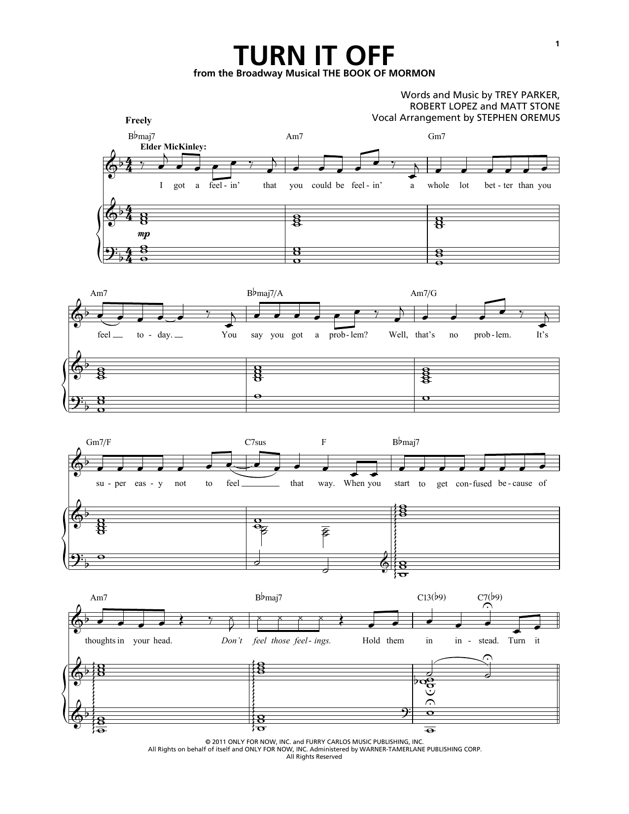 Download Trey Parker & Matt Stone Turn It Off (from The Book of Mormon) Sheet Music