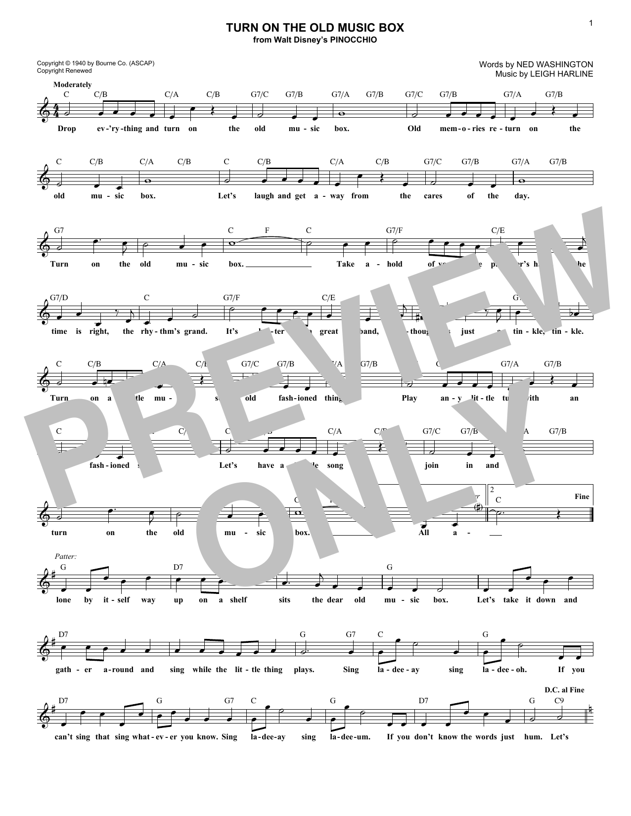 Download Leigh Harline Turn On The Old Music Box Sheet Music