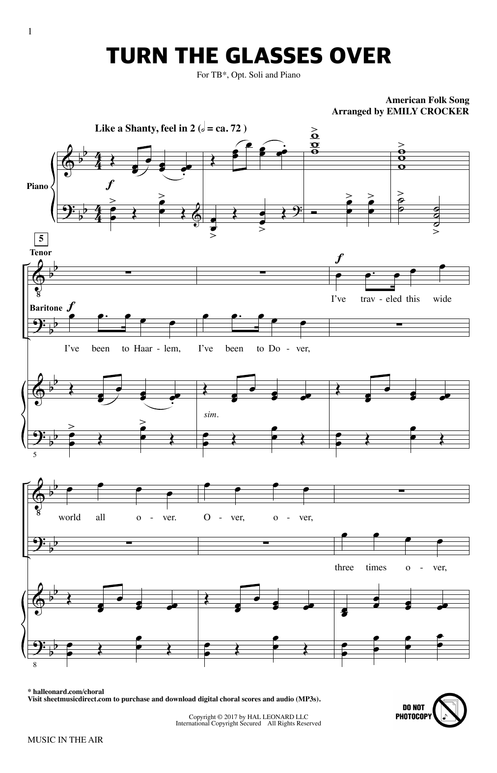 Download Emily Crocker Turn The Glasses Over (from Music In Th Sheet Music