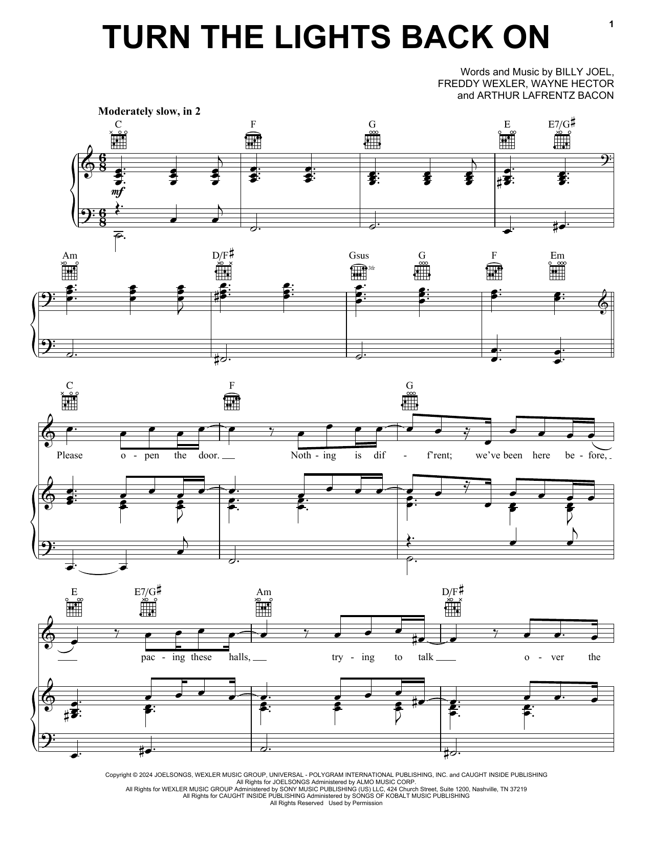 Billy Joel Turn The Lights Back On sheet music notes printable PDF score