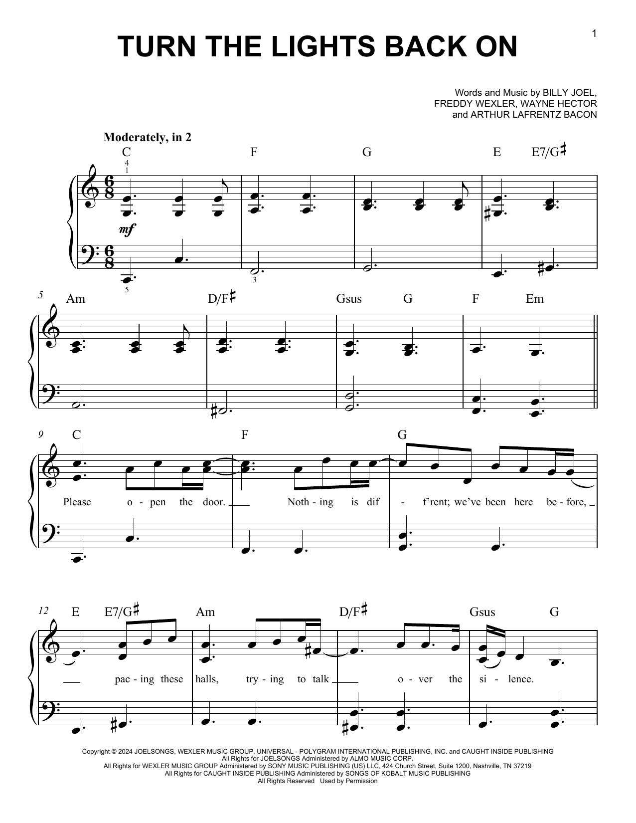 Billy Joel Turn The Lights Back On sheet music notes printable PDF score