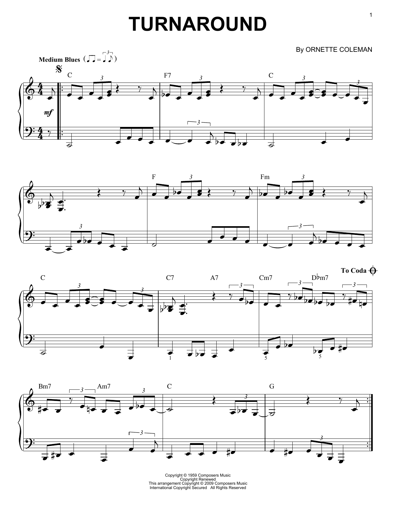 Download Ornette Coleman Turnaround [Jazz version] Sheet Music