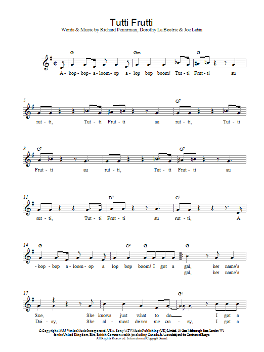 Chuck Berry Tutti Frutti sheet music notes printable PDF score