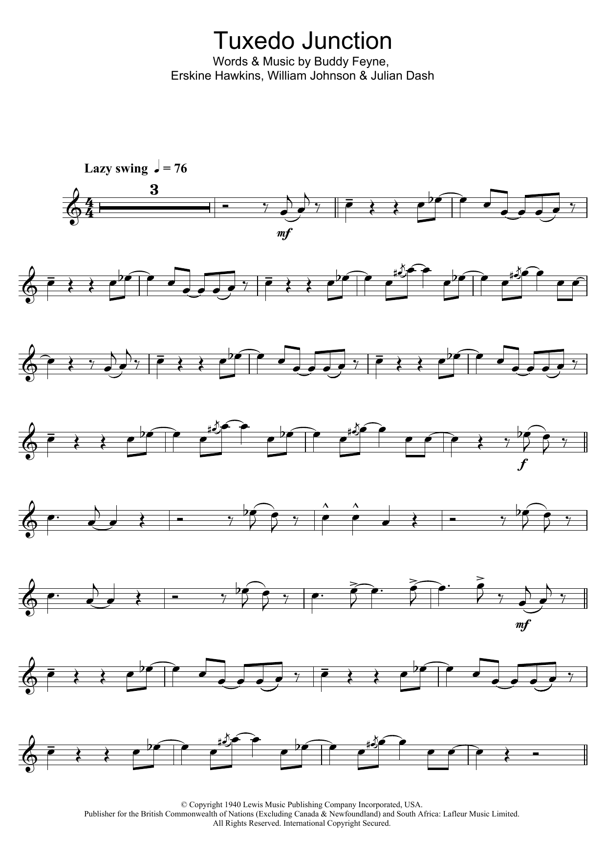 Download Glenn Miller Tuxedo Junction Sheet Music