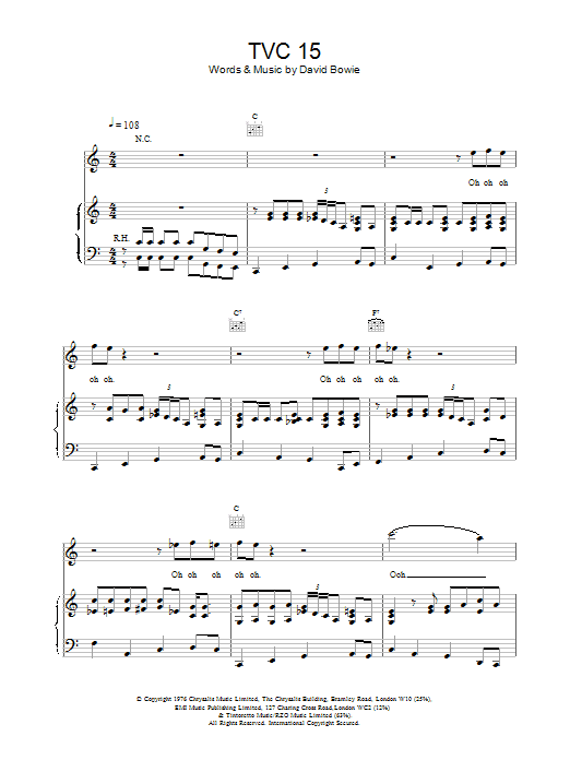 David Bowie TVC15 sheet music notes printable PDF score