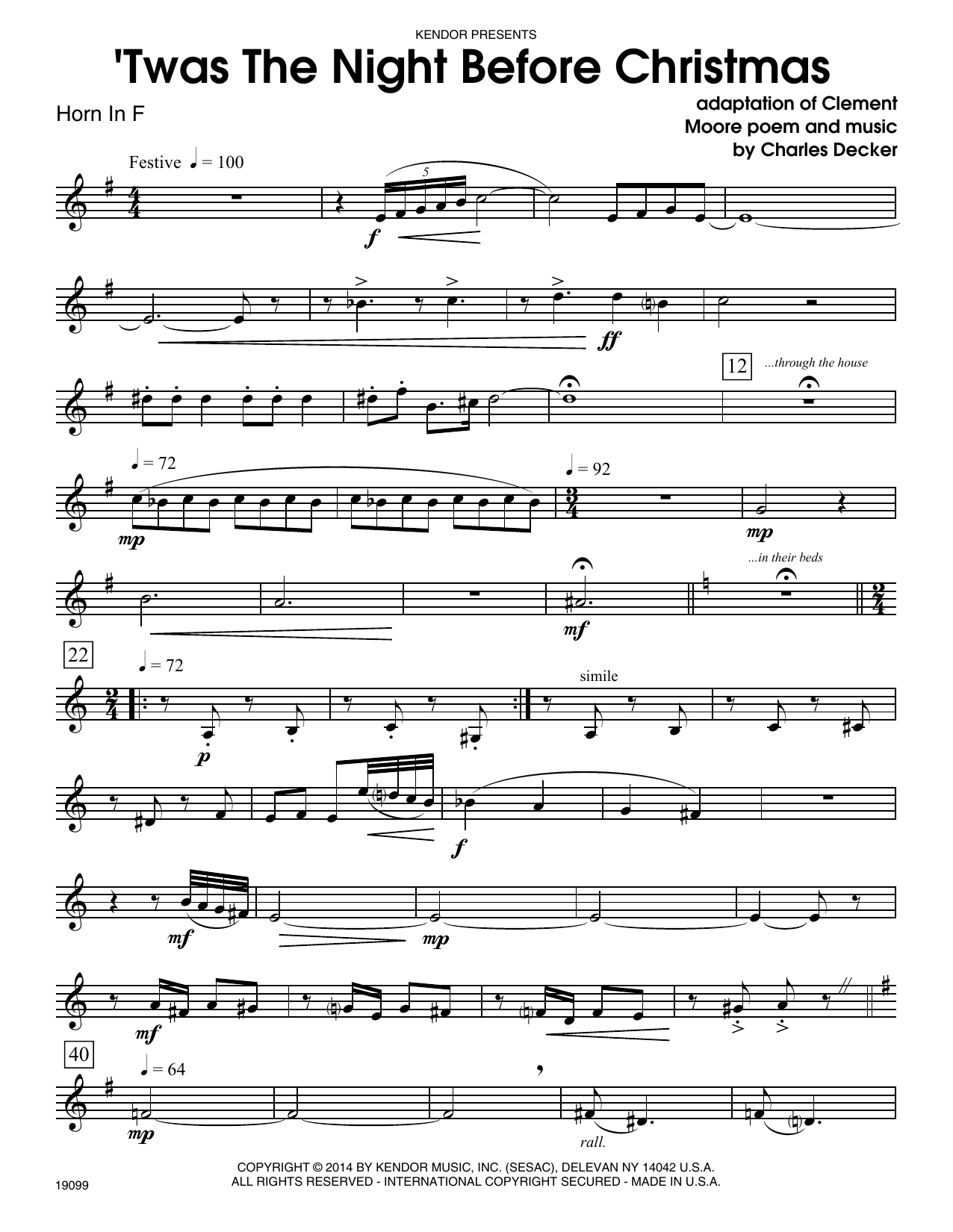 Download Charles Decker Twas The Night Before Christmas - Horn Sheet Music