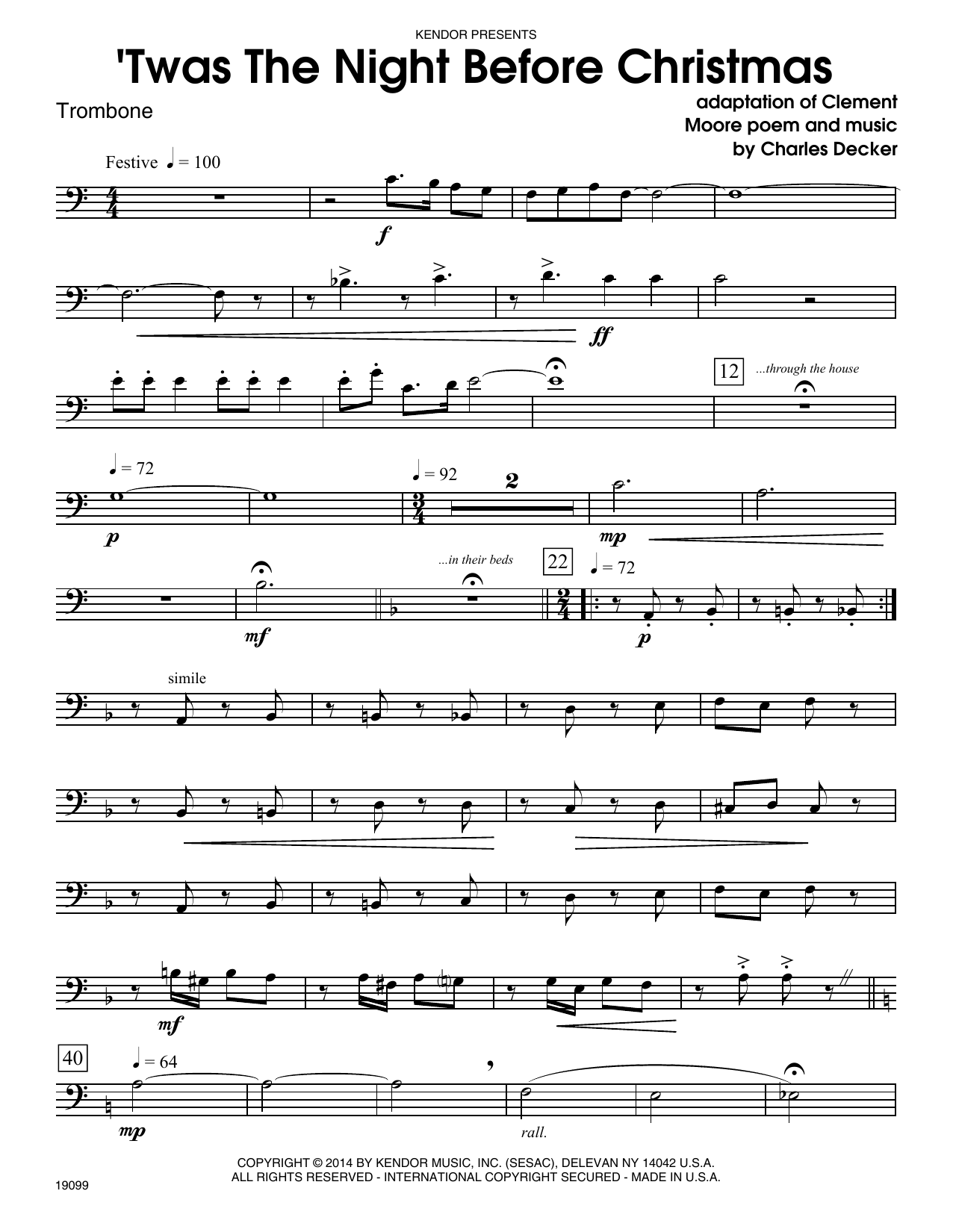 Download Charles Decker Twas The Night Before Christmas - Tromb Sheet Music