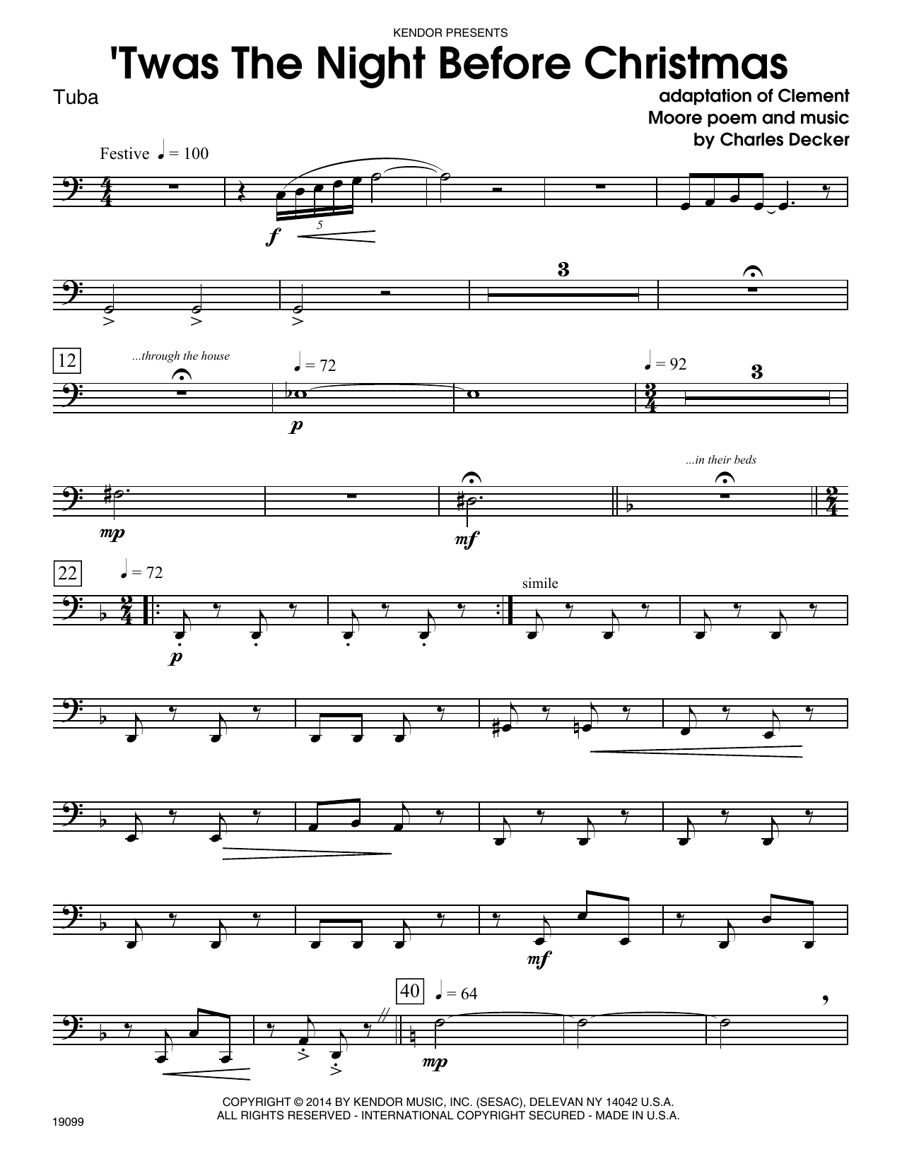 Download Charles Decker Twas The Night Before Christmas - Tuba Sheet Music