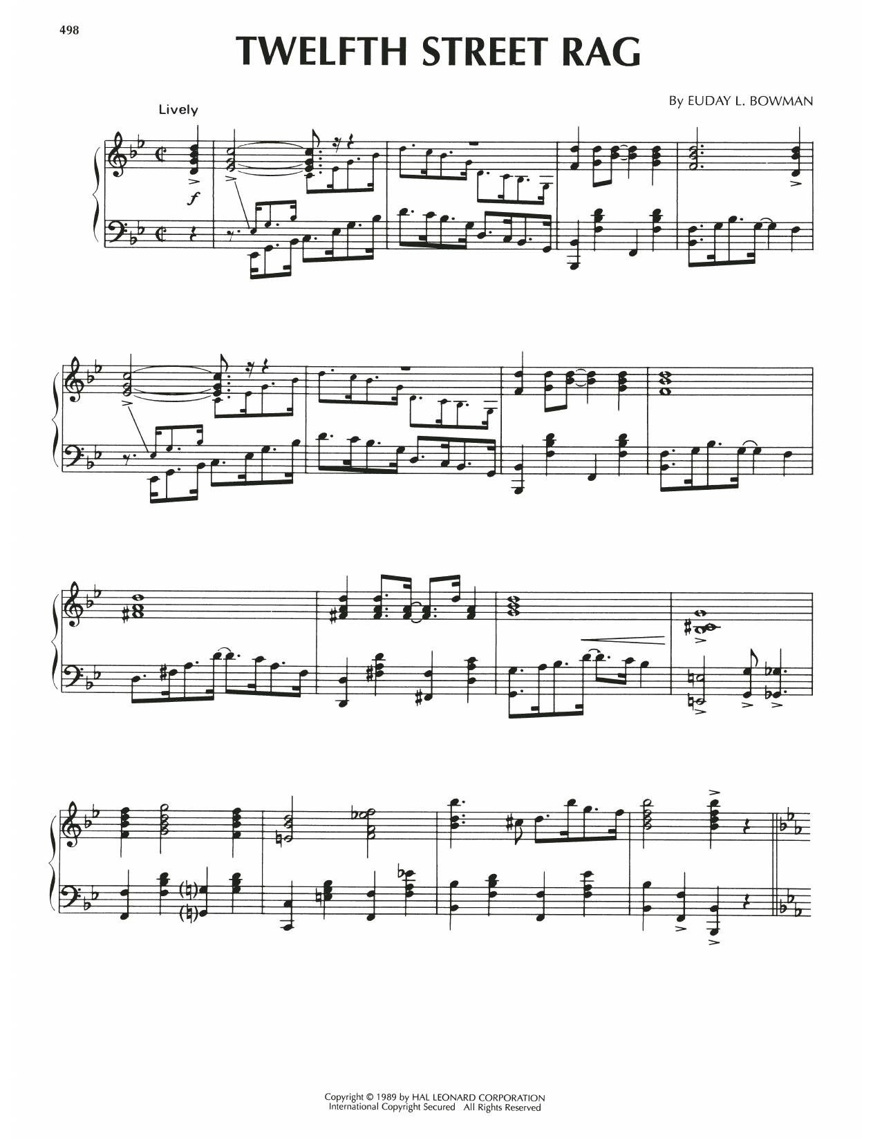 Euday L. Bowman Twelfth Street Rag sheet music notes printable PDF score