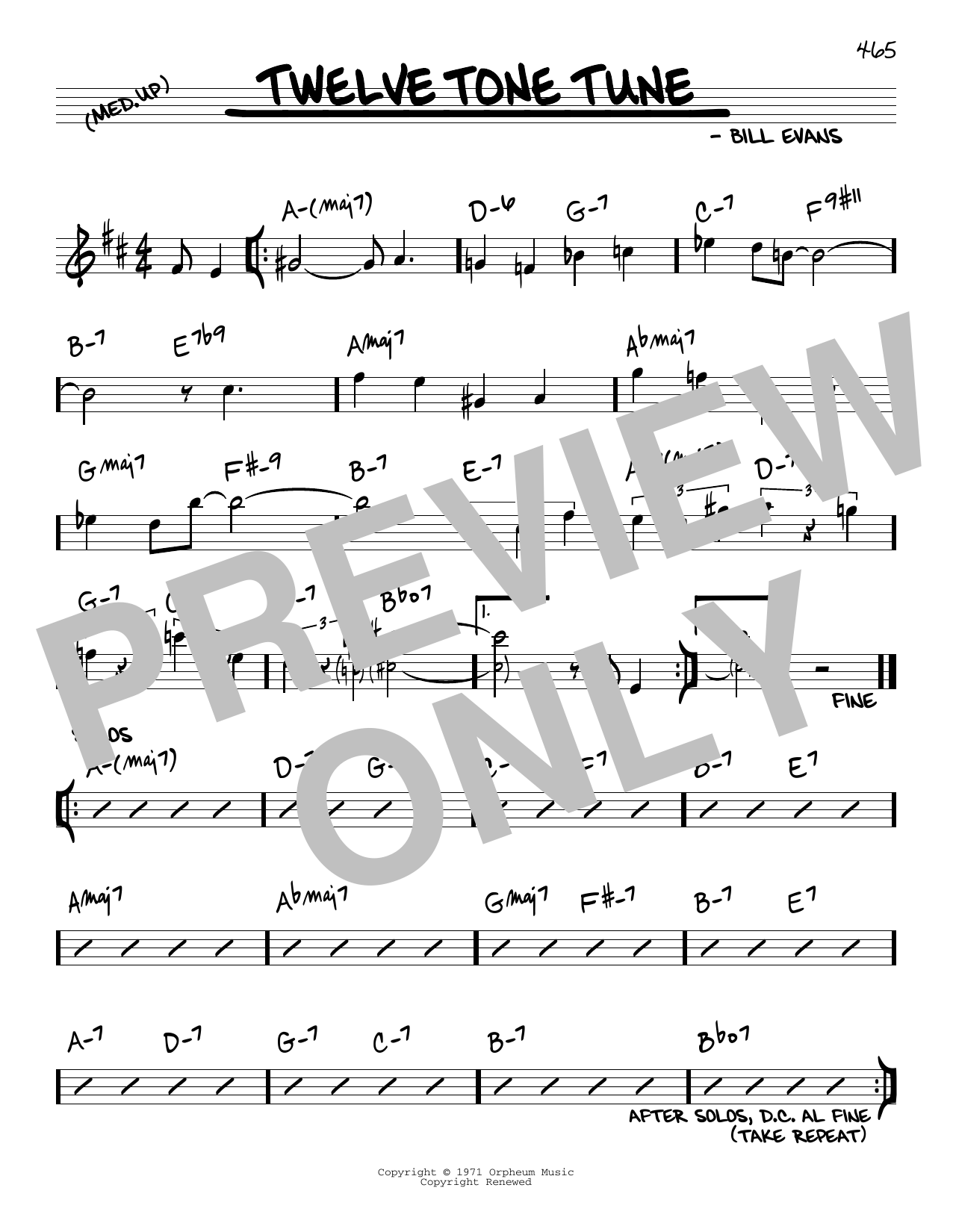 Download Bill Evans Twelve Tone Tune Sheet Music