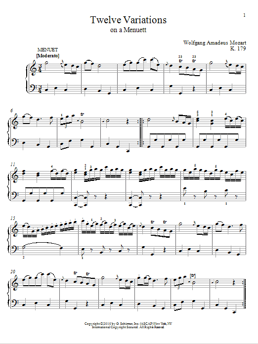 Download Wolfgang Amadeus Mozart Twelve Variations on A Menuett, K. 179 Sheet Music