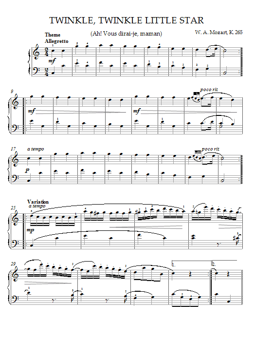 Download Wolfgang Amadeus Mozart Twinkle, Twinkle, Little Star (Ah! Vous Sheet Music