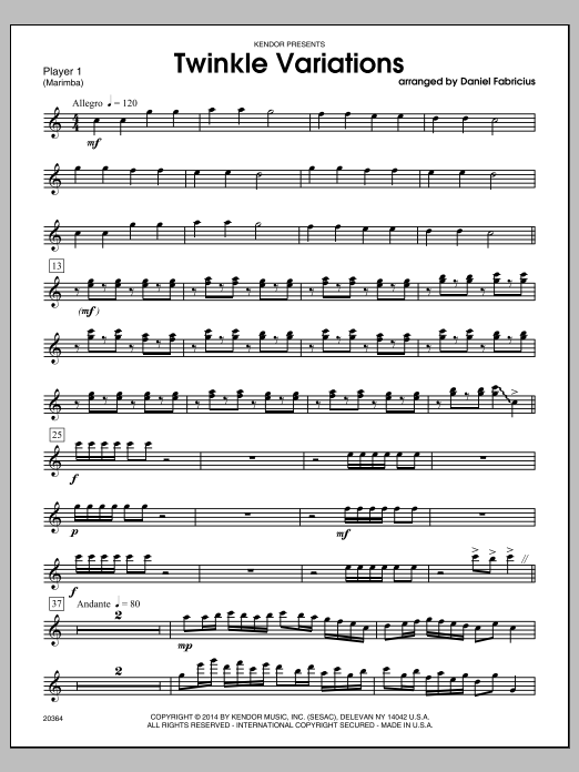 Download Daniel Fabricius Twinkle Variations - Marimba Sheet Music