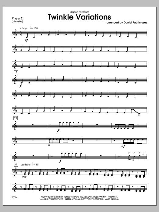 Download Daniel Fabricius Twinkle Variations - Marimba 2 Sheet Music