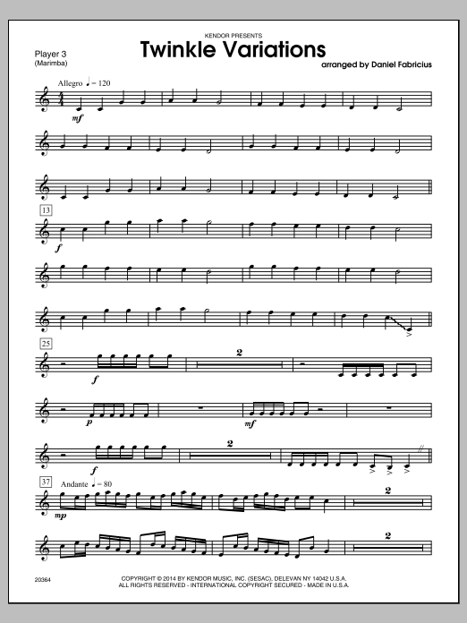 Download Daniel Fabricius Twinkle Variations - Marimba 3 Sheet Music