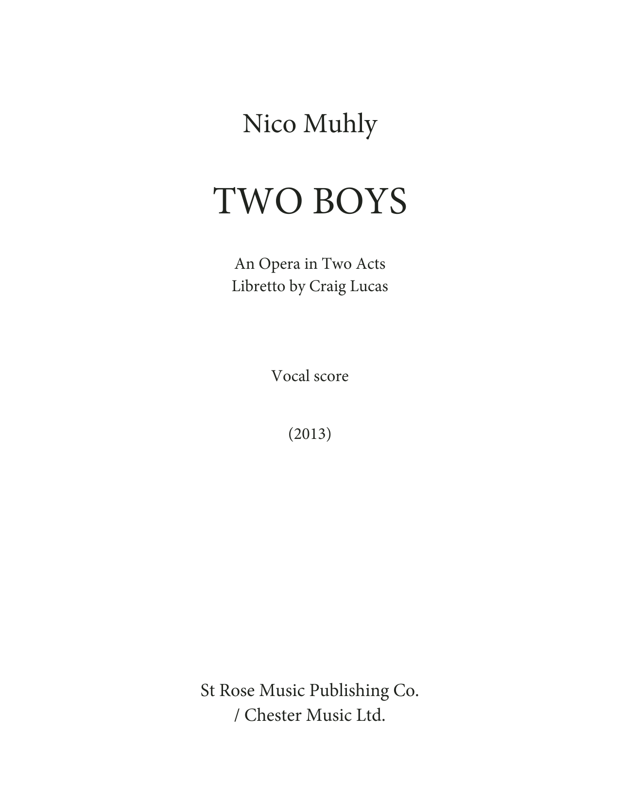 Download Nico Muhly Two Boys Sheet Music