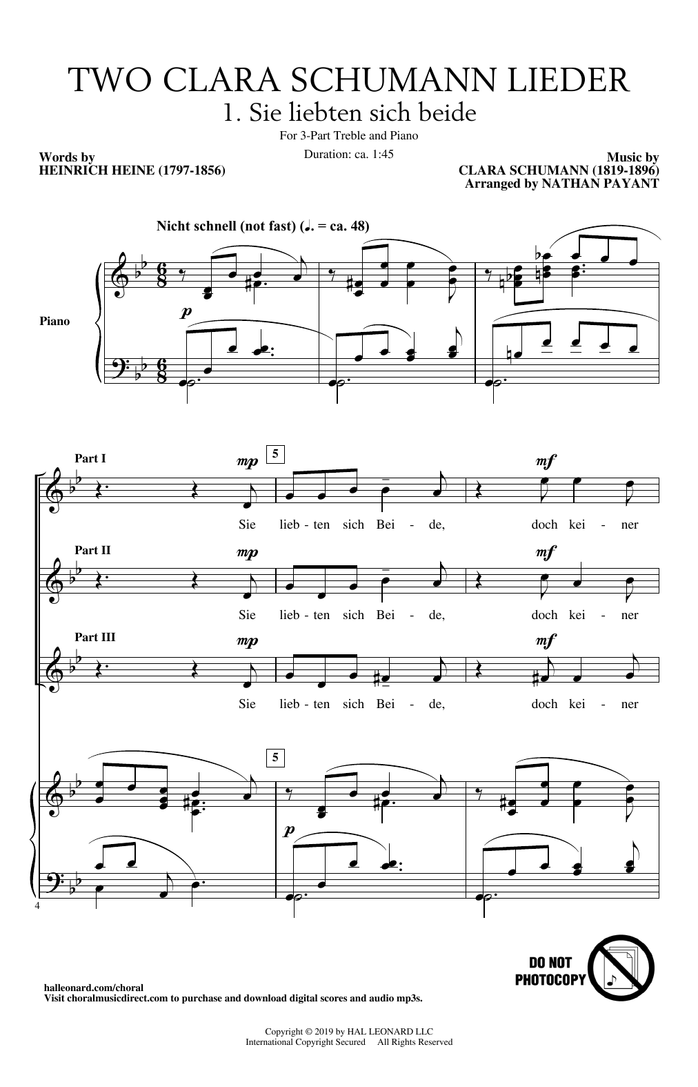 Download Clara Schumann Two Clara Schumann Lieder (arr. Nathan Sheet Music