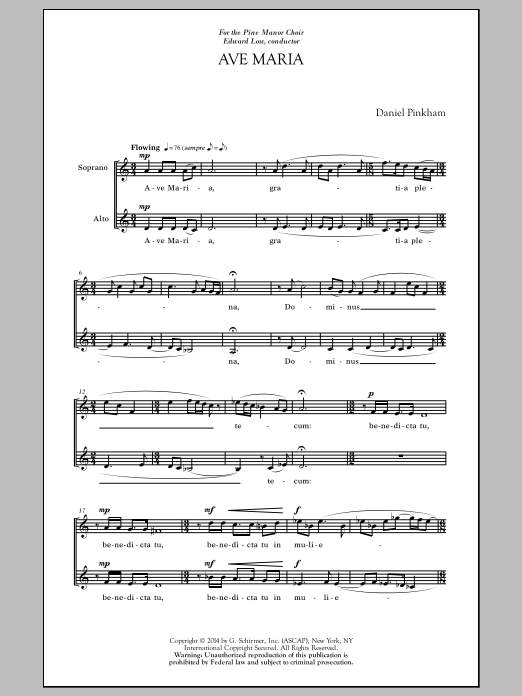 Download Daniel Pinkham Ave Maria & Benedictus Sheet Music
