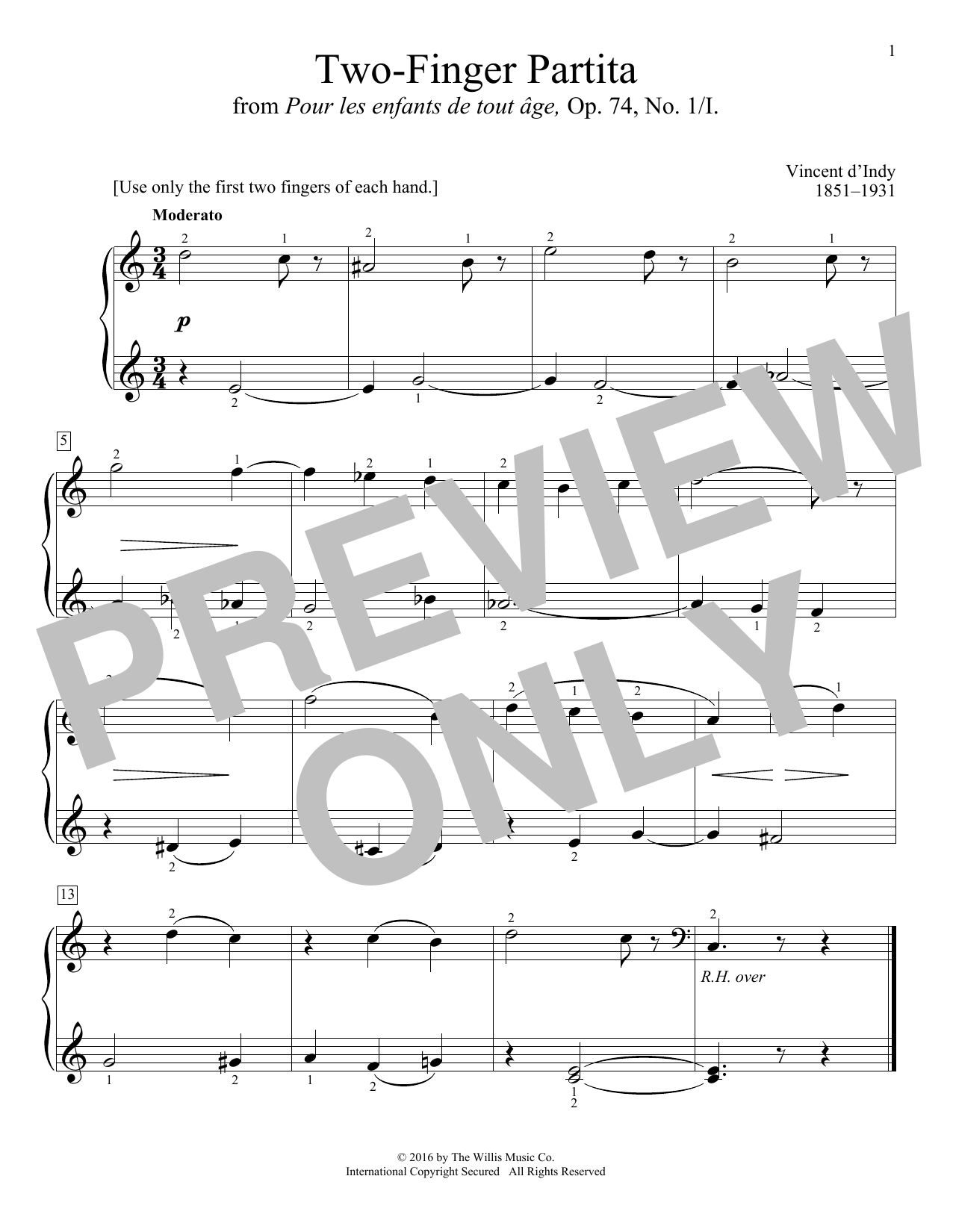 Download Vincent d'Indy Two-Finger Partita Sheet Music