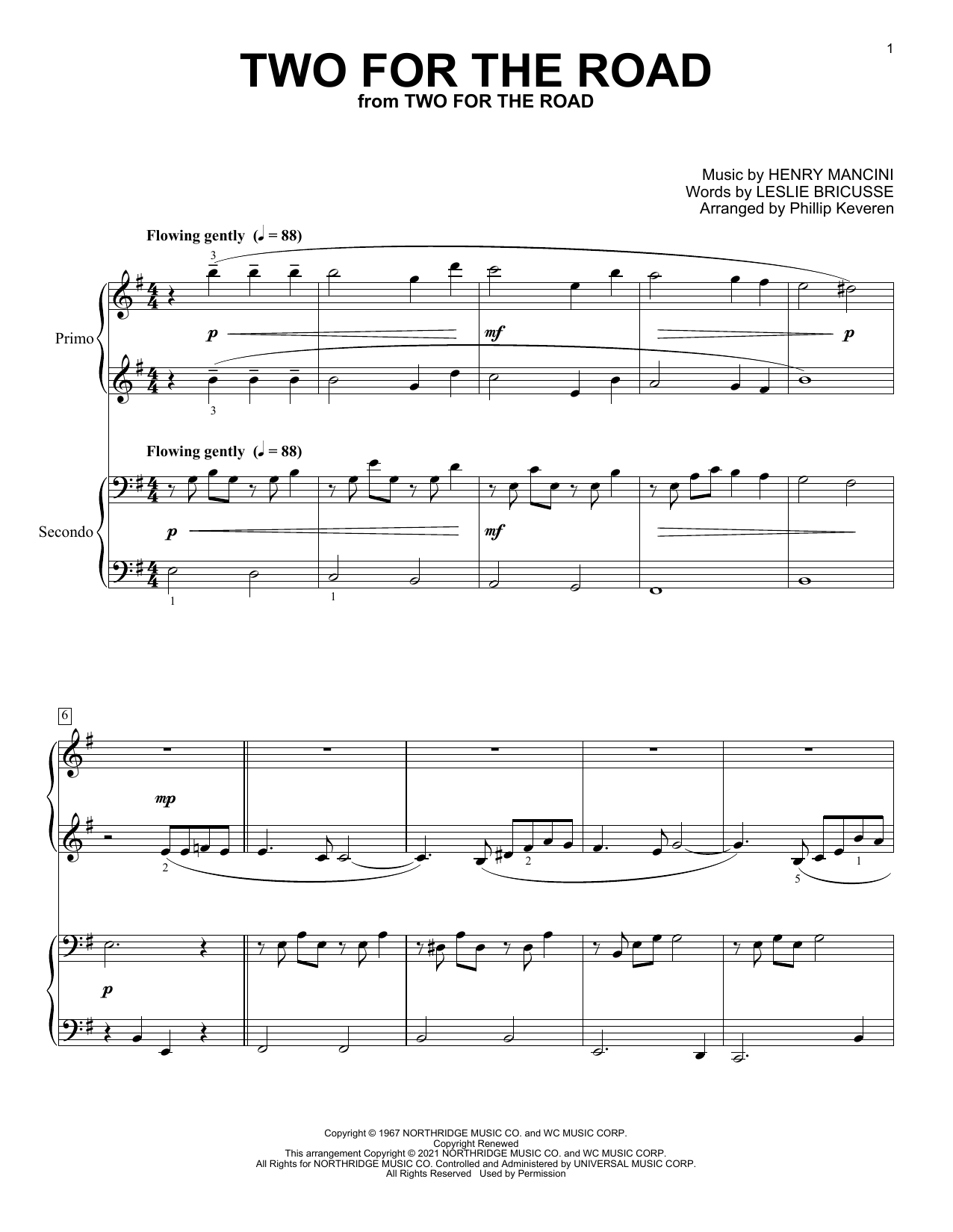 Download Leslie Bricusse and Henry Mancini Two For The Road (arr. Phillip Keveren) Sheet Music