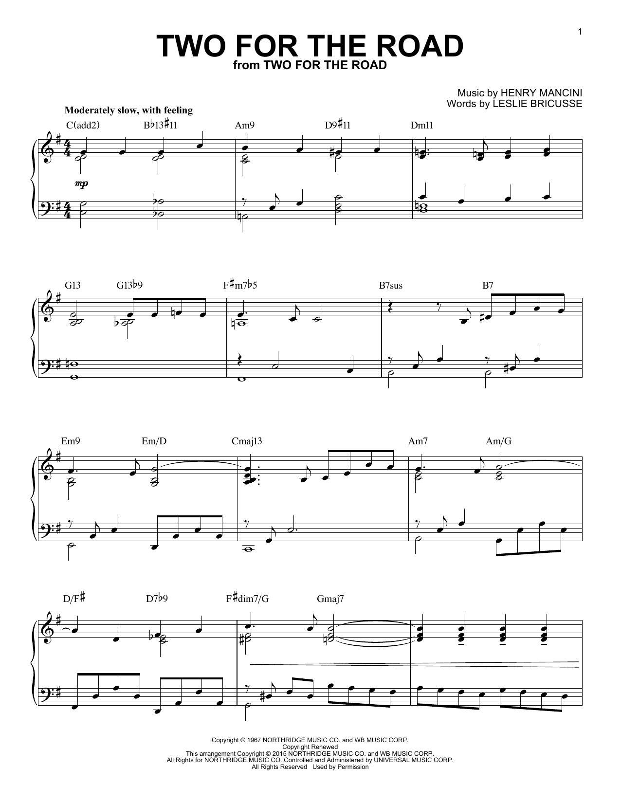 Download Henry Mancini Two For The Road [Jazz version] (arr. B Sheet Music