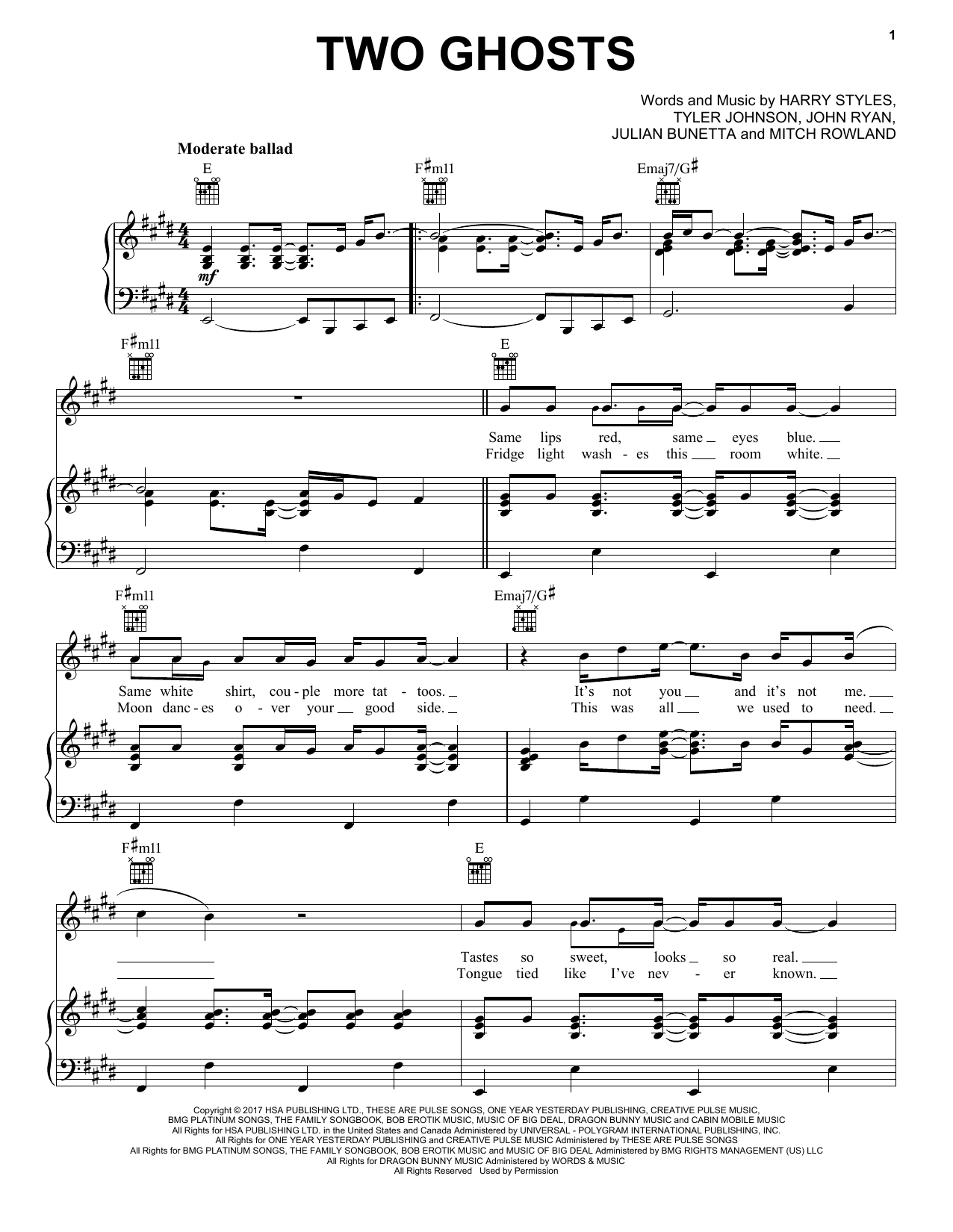 Download Harry Styles Two Ghosts Sheet Music