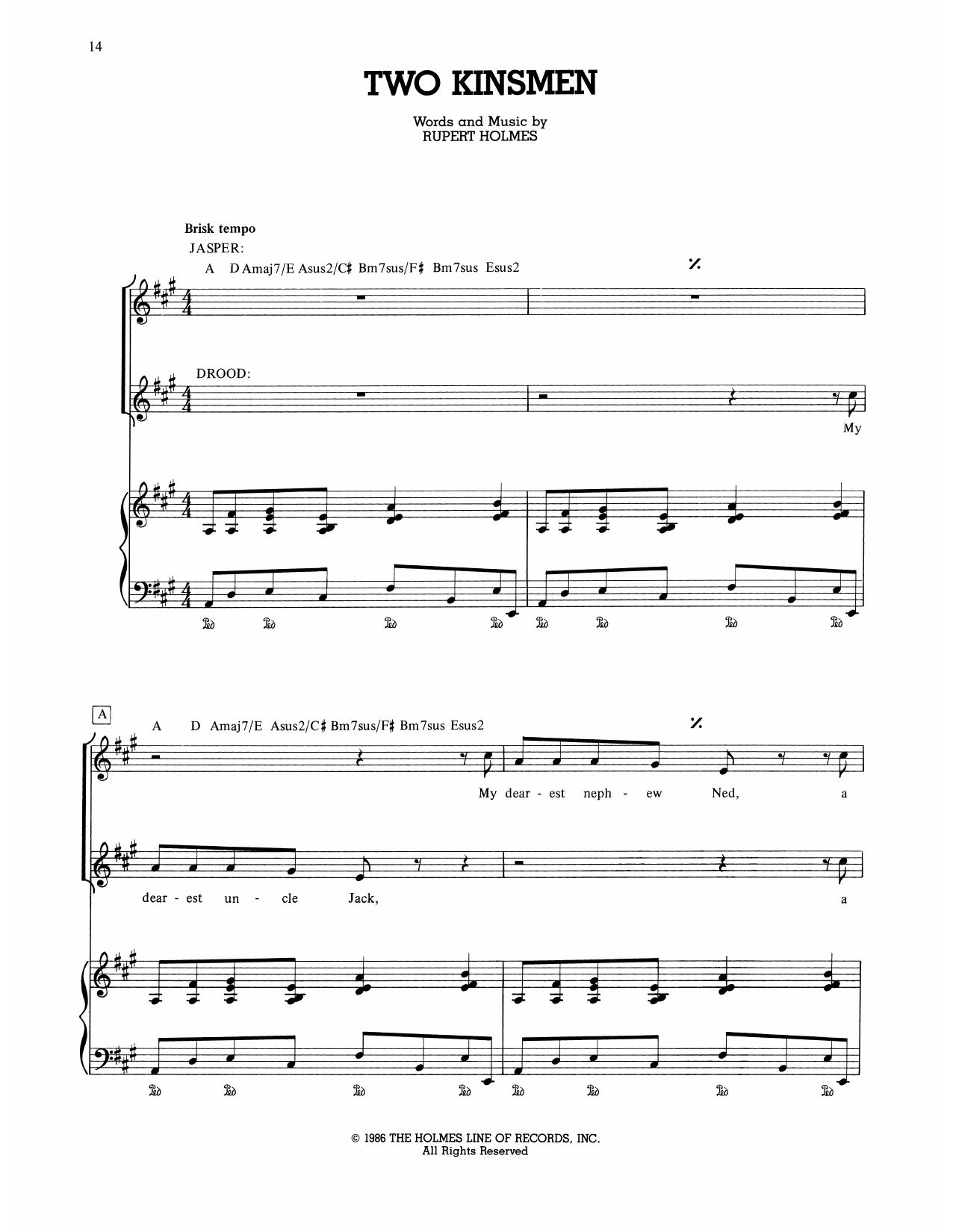 Download Rupert Holmes Two Kinsmen (from The Mystery Of Edwin Sheet Music