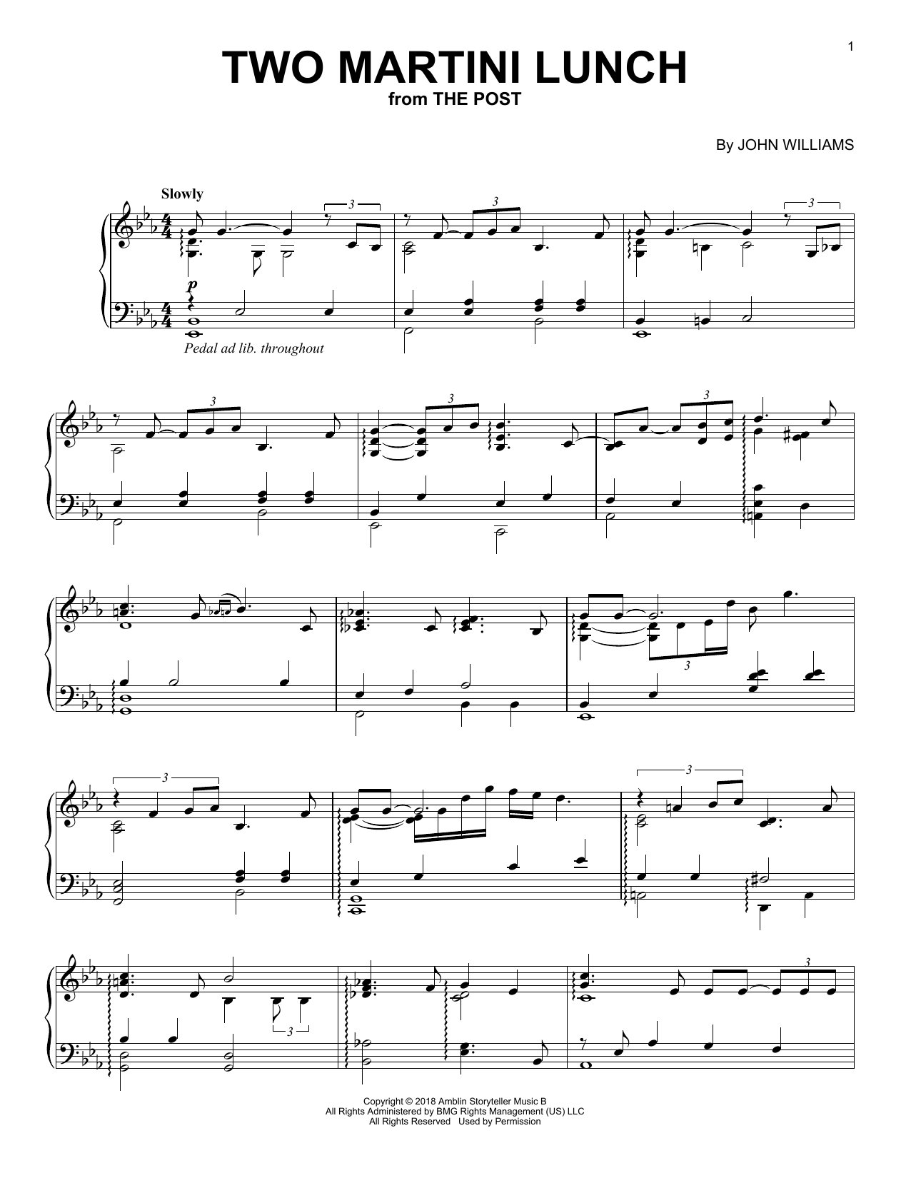 Download John Williams Two Martini Lunch (from The Post) Sheet Music