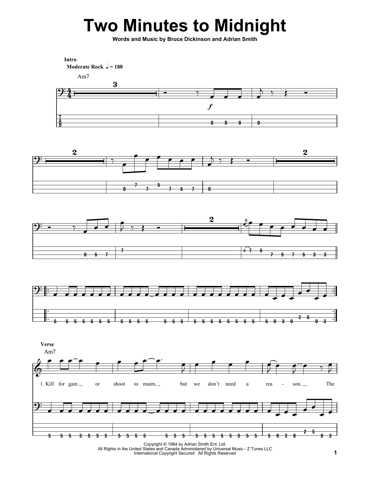 Download Iron Maiden Two Minutes To Midnight Sheet Music