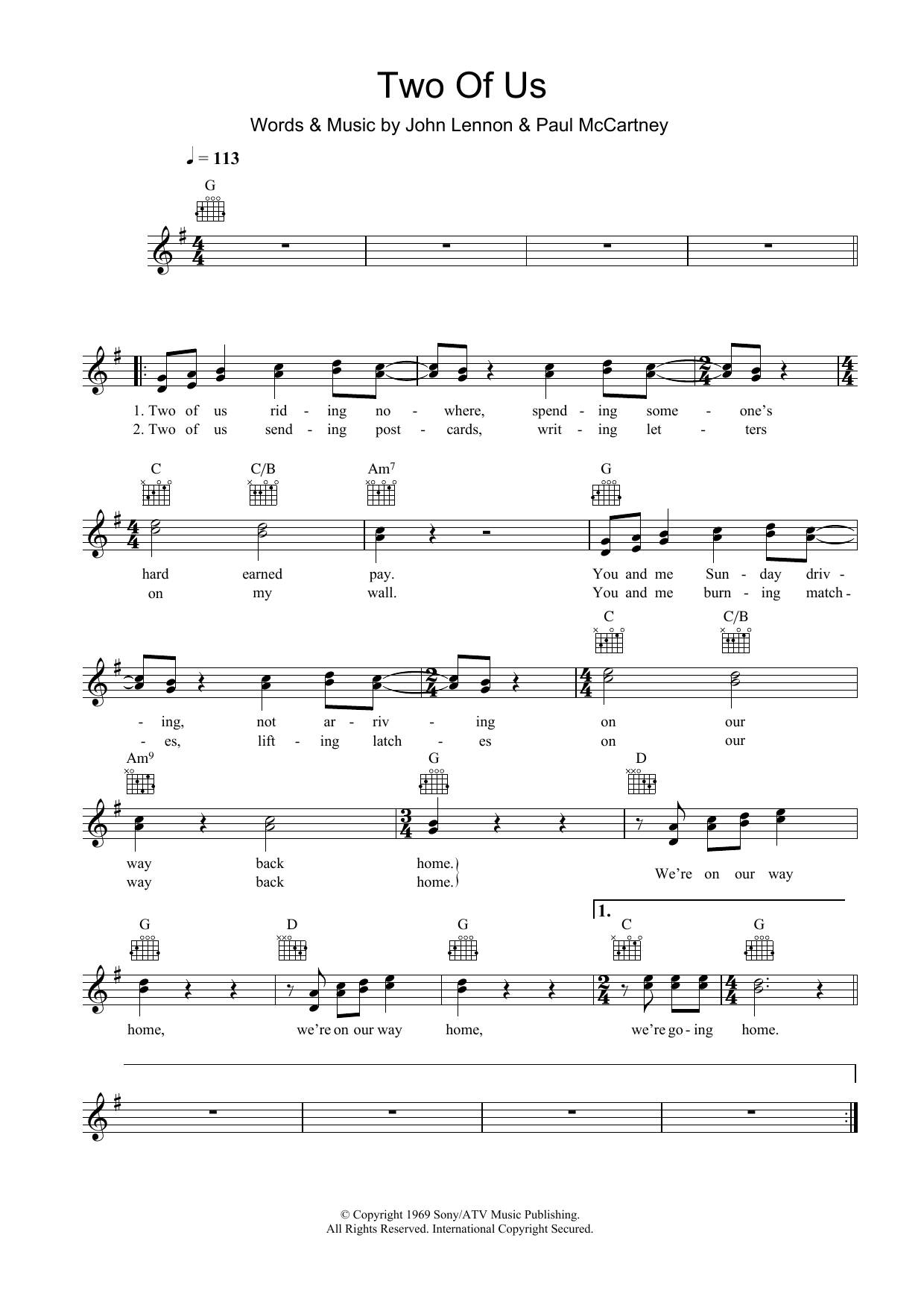 Download The Beatles Two Of Us Sheet Music