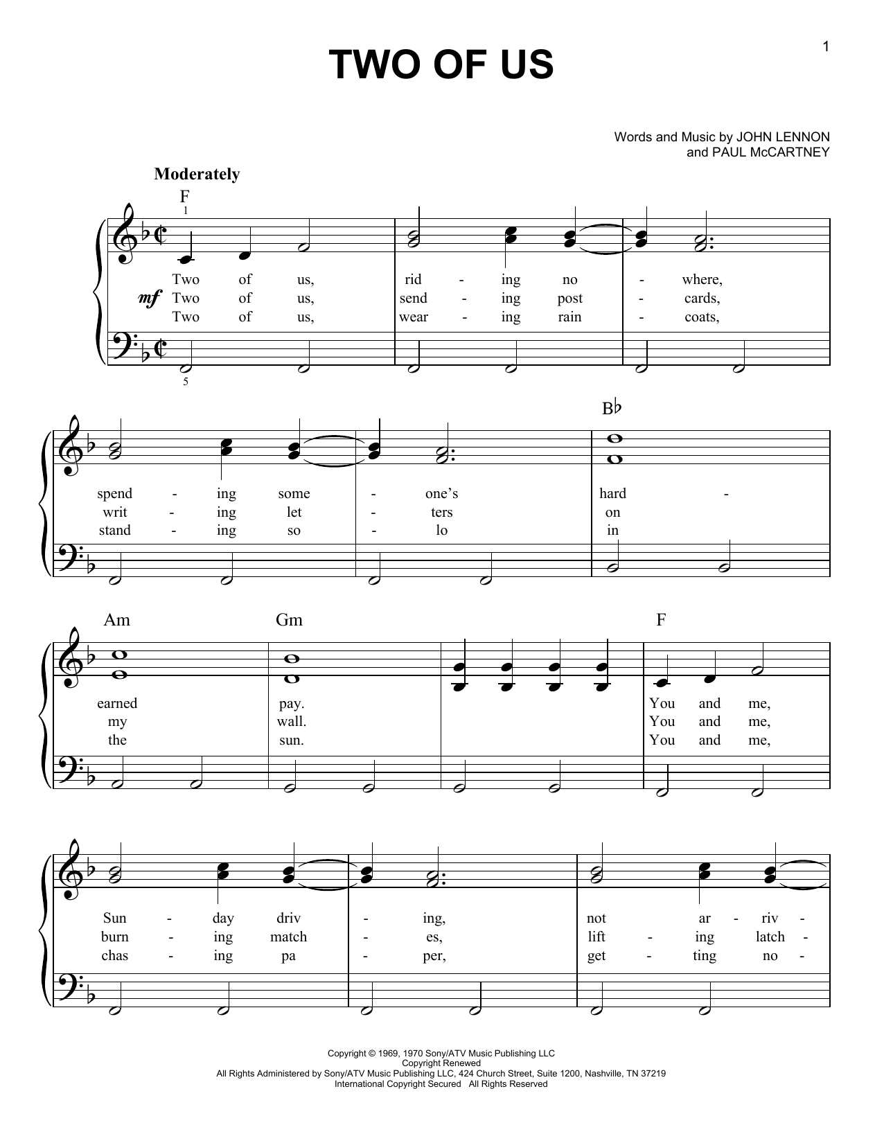 Download The Beatles Two Of Us Sheet Music