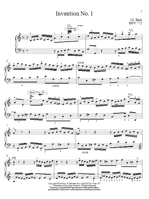 Download Johann Sebastian Bach Two-Part Invention In C Major Sheet Music