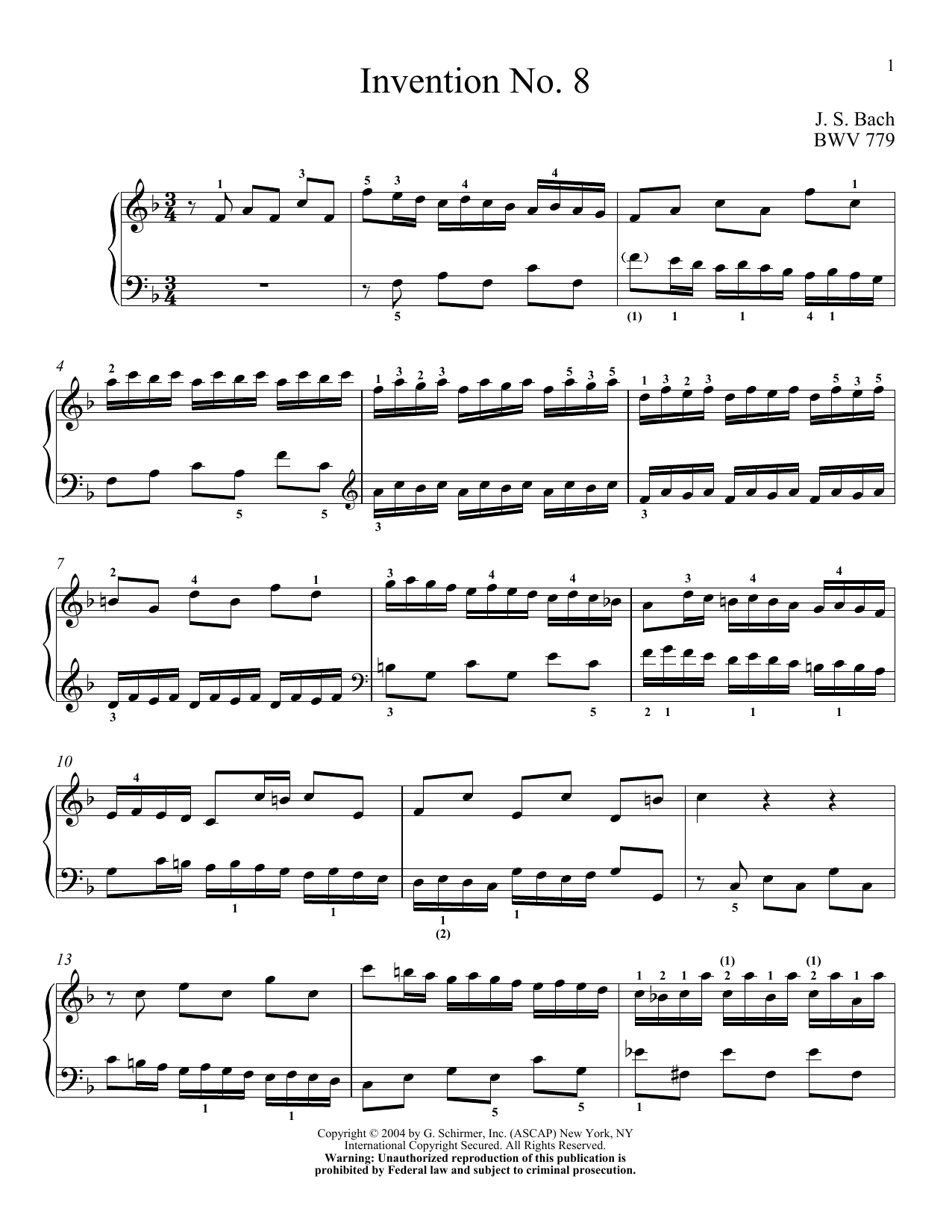 Download J.S. Bach Two-Part Invention In F Major Sheet Music
