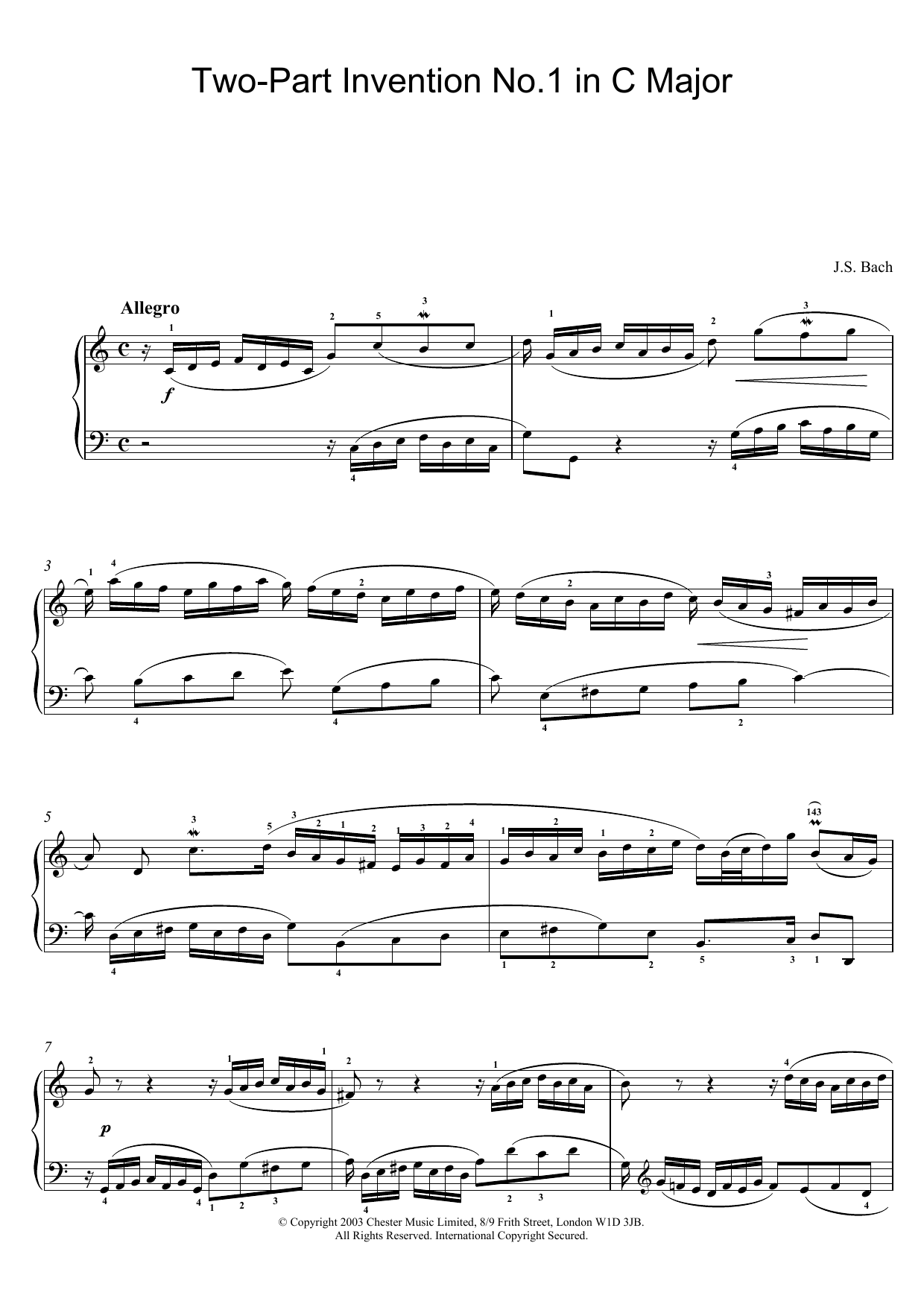 Download Johann Sebastian Bach Two-Part Invention No. 1 in C Major Sheet Music