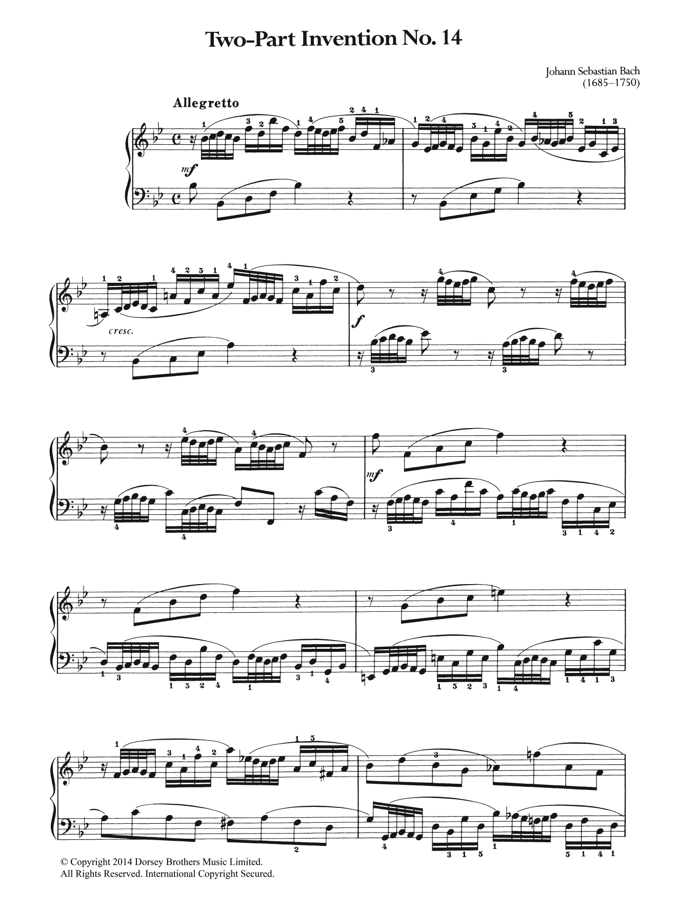 Download Johann Sebastian Bach Two-Part Invention No. 14 Sheet Music