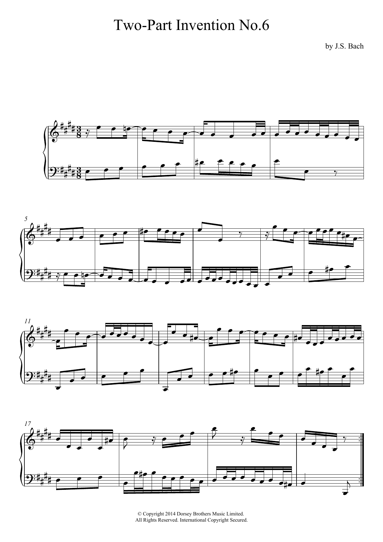 Download Johann Sebastian Bach Two-Part Invention No. 6 In E Major Sheet Music