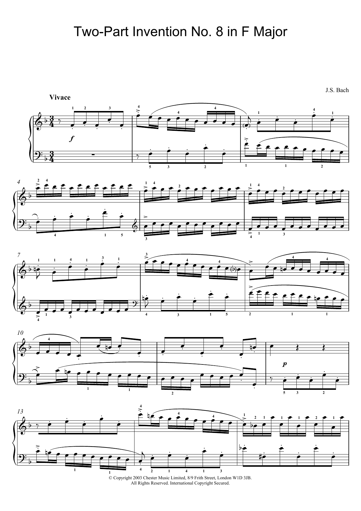 Download Johann Sebastian Bach Two-Part Invention No. 8 in F Major Sheet Music