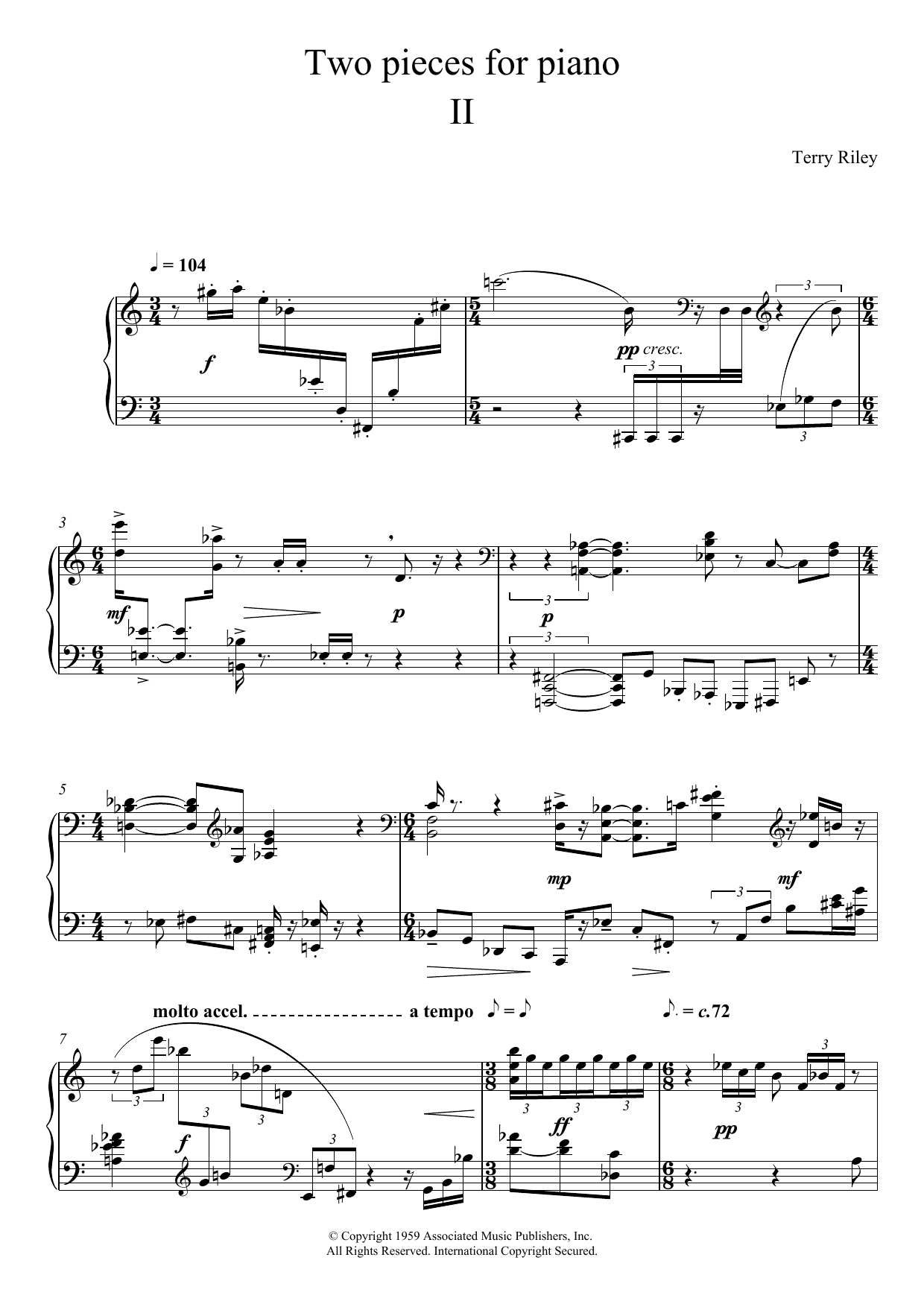 Download Terry Riley Two Pieces For Piano - II. Sheet Music