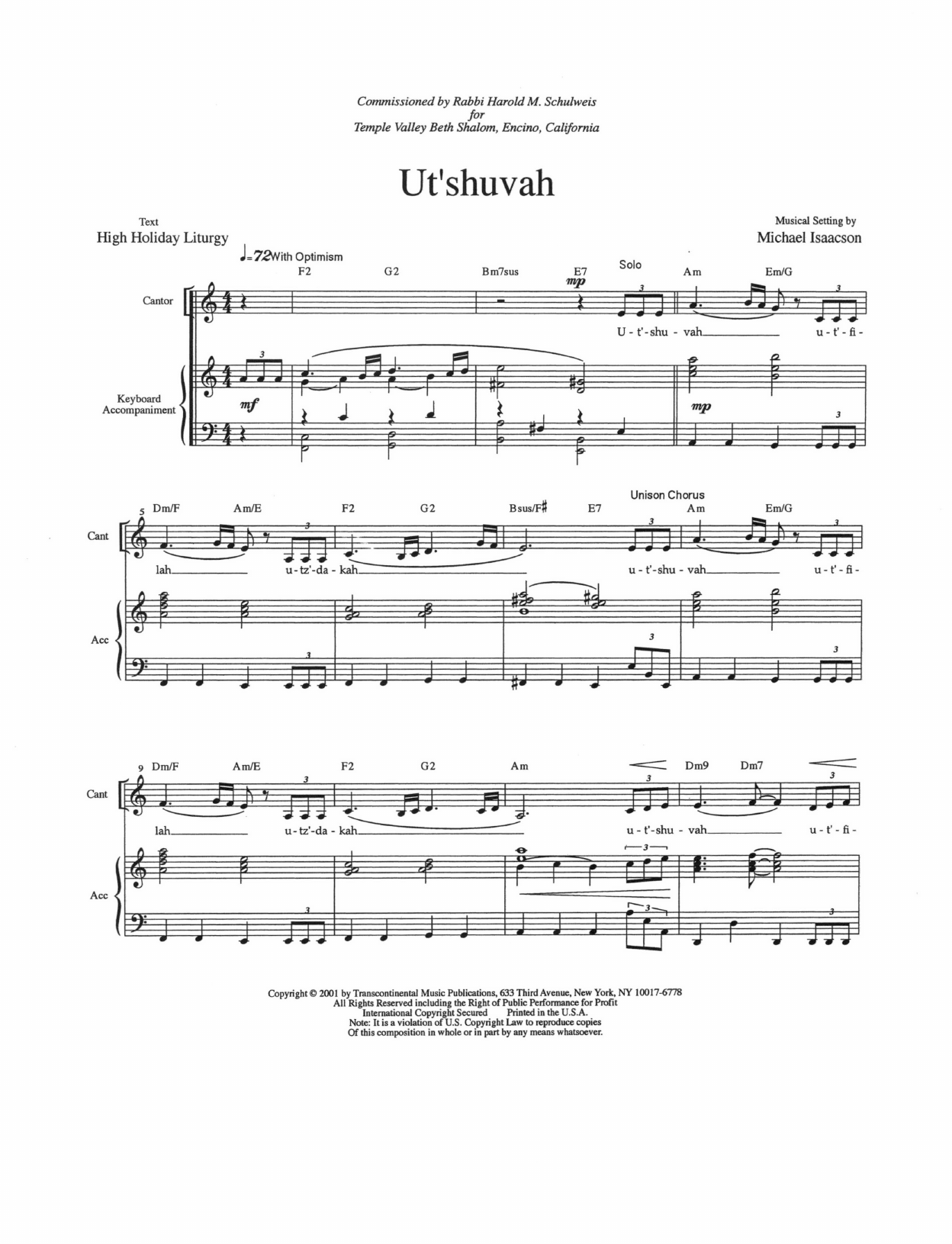 Download Michael Isaacson Two Pieces for the High Holy Days Sheet Music