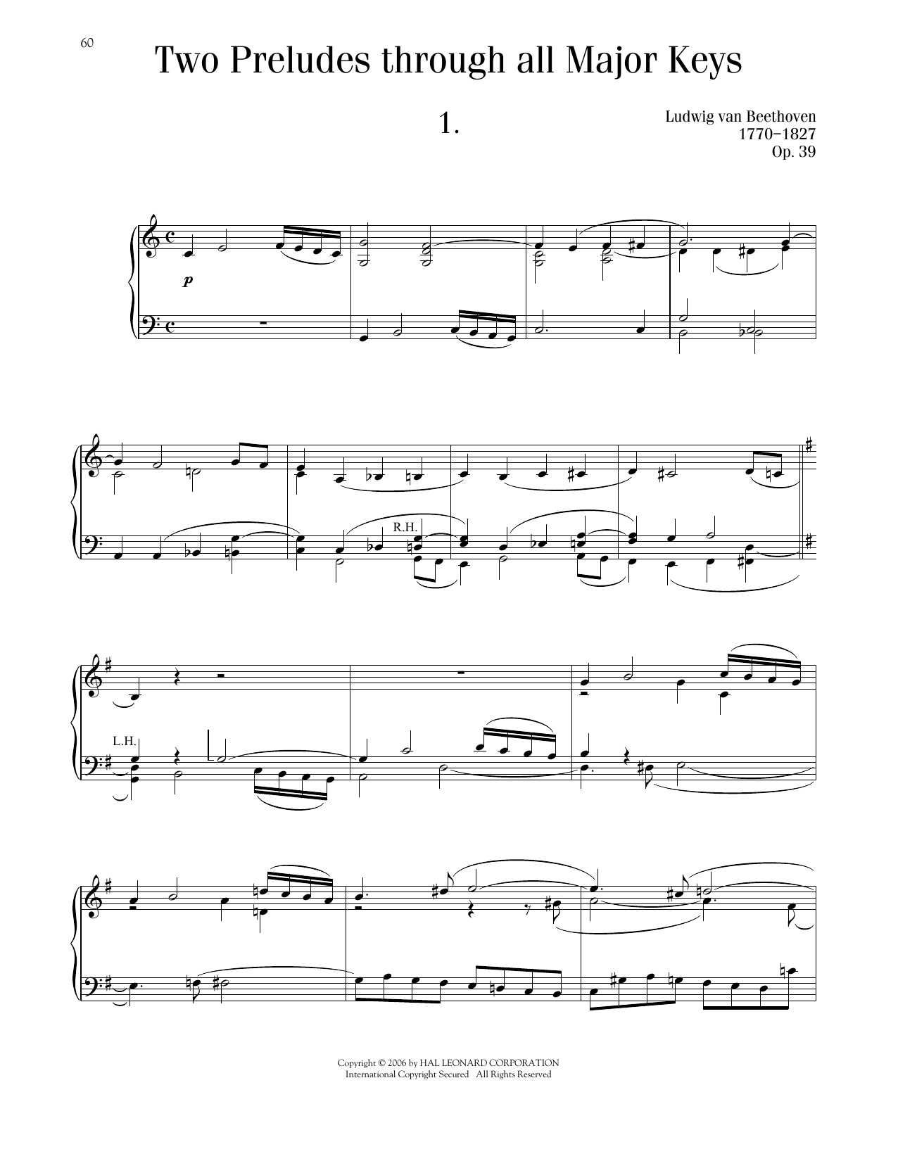 Ludwig van Beethoven Two Preludes, Through All 12 Major Keys, Op. 39 sheet music notes printable PDF score