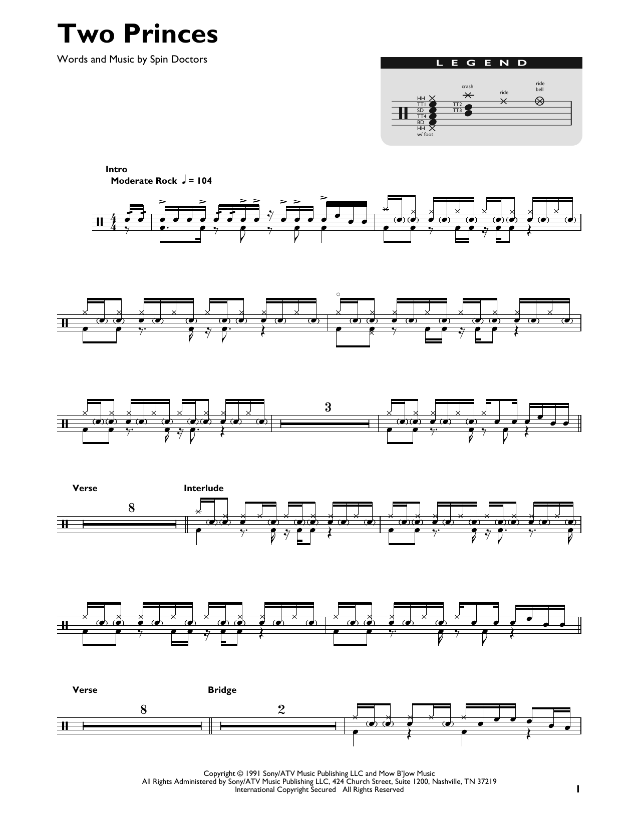 Download Spin Doctors Two Princes Sheet Music
