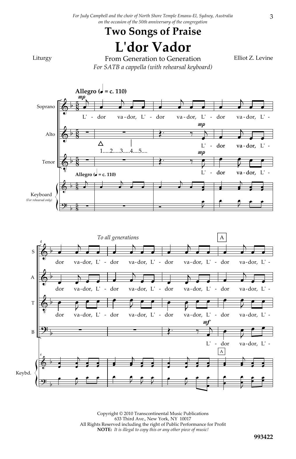Download Elliot Z. Levine Two Songs Of Praise: L'dor Vador And Ps Sheet Music