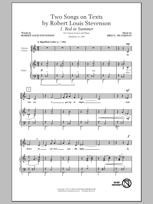 Download Bret L. Silverman Two Songs On Texts By Robert Louis Stev Sheet Music