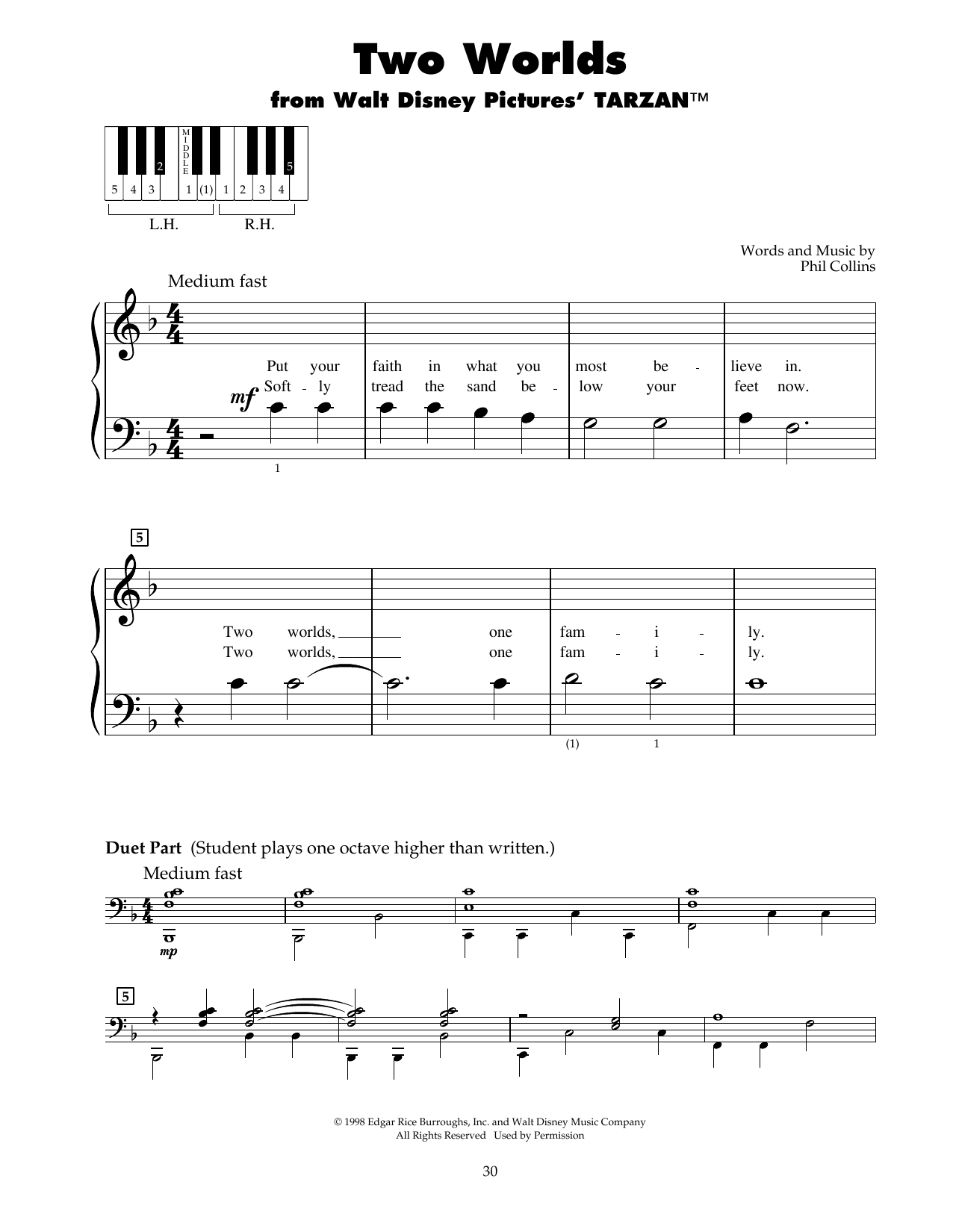 Download Phil Collins Two Worlds (from Tarzan) Sheet Music