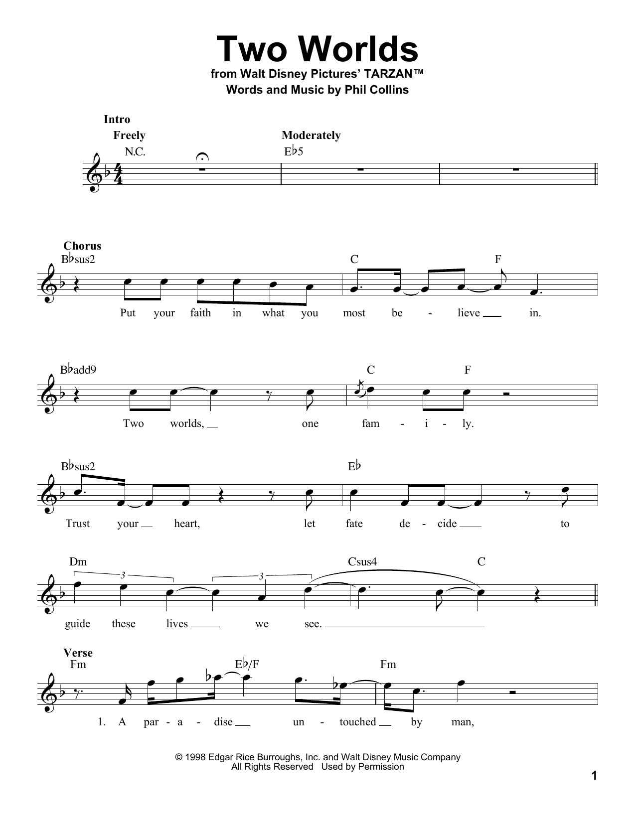 Download Phil Collins Two Worlds Sheet Music