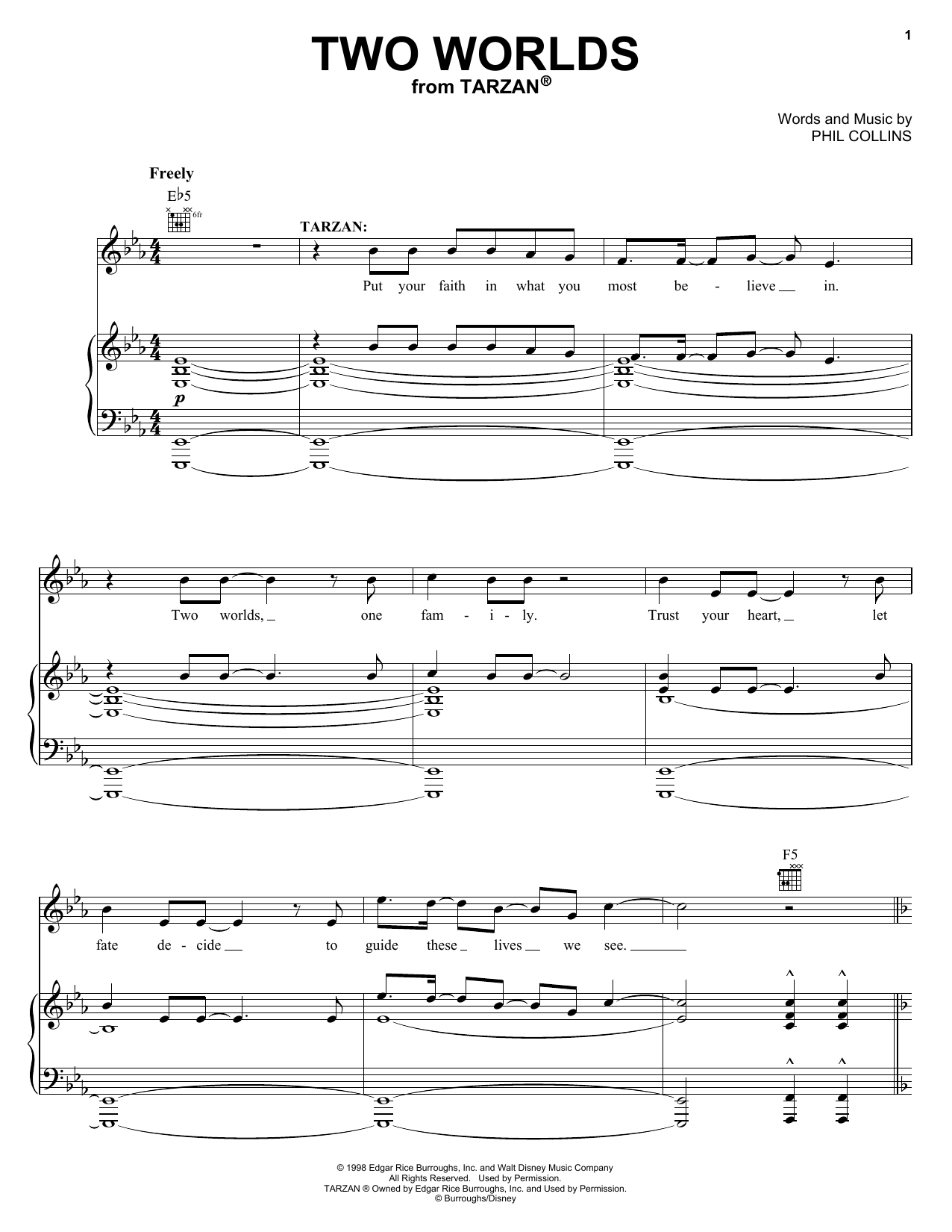 Download Phil Collins Two Worlds Sheet Music