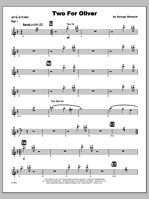 Download Shutack Two For Oliver - Alto Sax 1 Sheet Music