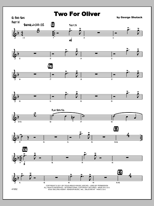 Download Shutack Two For Oliver - Baritone Sax Sheet Music
