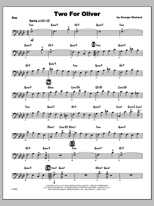 Download Shutack Two For Oliver - Bass Sheet Music